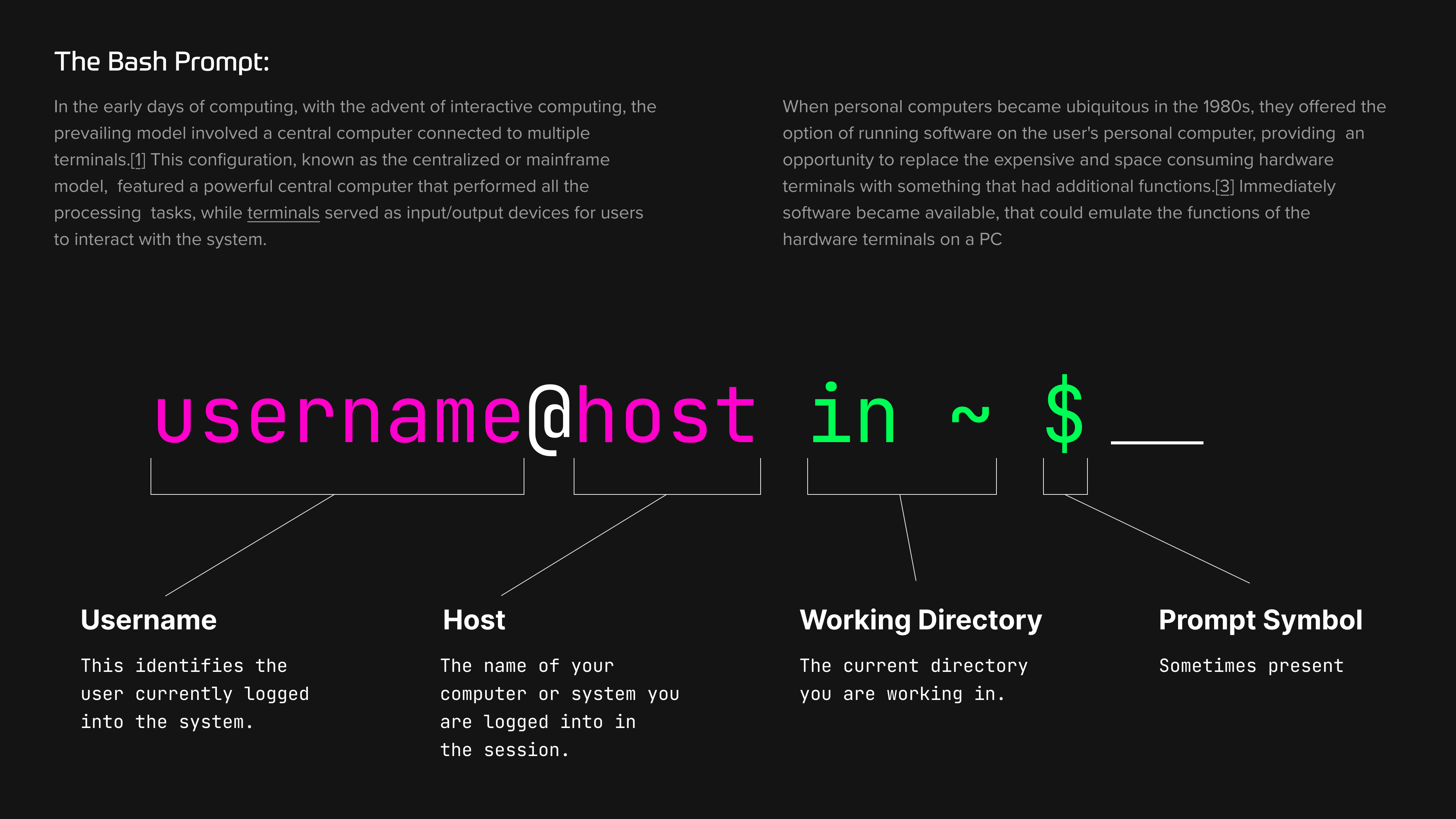 A diagram of the elements in a bash prompt