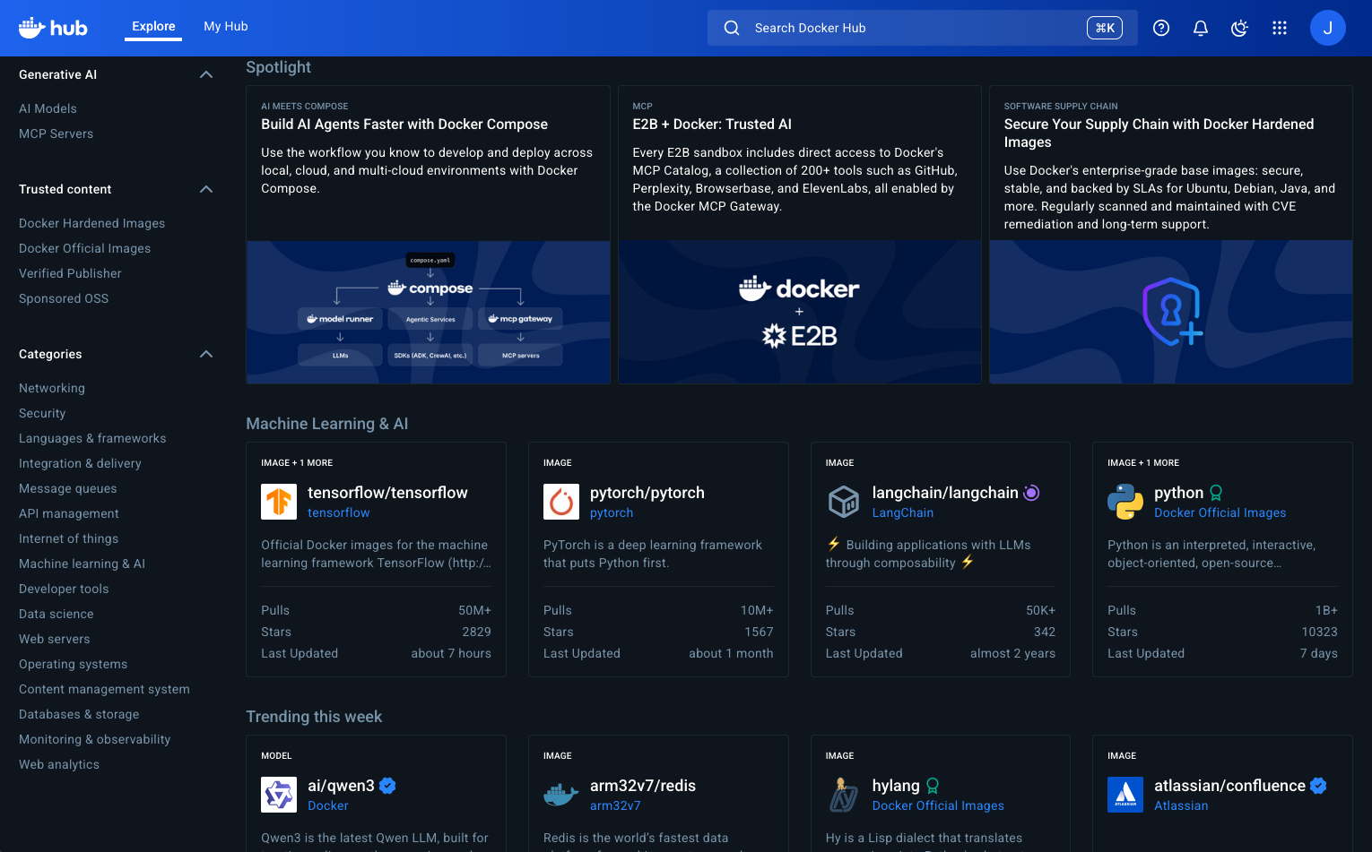 Docker Hub Explore Page